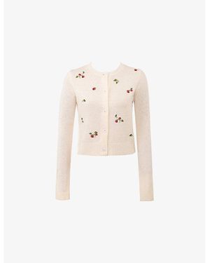 House Of Cb Evelina Strawberry-Embroidered Wool Cardigan - Natural