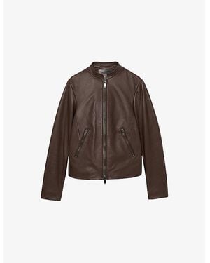 Reiss Allie Slim-Fit Leather Biker Jacket - Brown