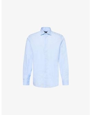 Hackett Curved-Hem Tailored-Fit Cotton-Poplin Shirt - Blue