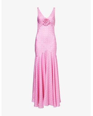 Rodarte Polka Dot V-Neck Silk Maxi Dress - Pink