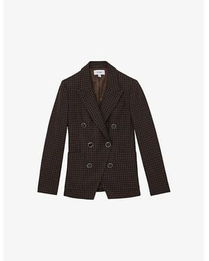Reiss Ayla Checked Double-Breasted Wool-Blend Blazer - Black