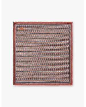 Eton Geometric-Print Two-Face Wool Pocket Square - Brown