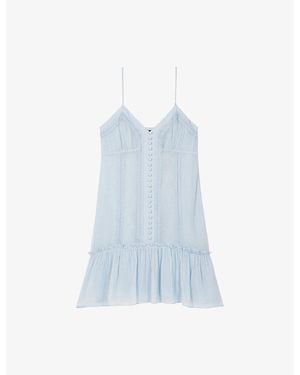 The Kooples Fitted Lace-Embroidered Woven Mini Dress - Blue