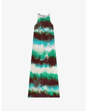 Ro&zo Watercolour-Print Sleeveless Stretch-Woven Midi Dress - Green