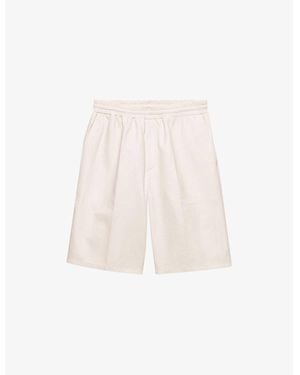 Prada Triangle-Logo Relaxed Leather Bermuda Shorts - Natural