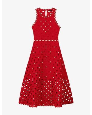 Maje Sleeveless Sequin-Embellished Woven Midi Dress - Red