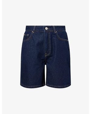 The Couture Club High-Waisted Cotton Denim Shorts - Blue