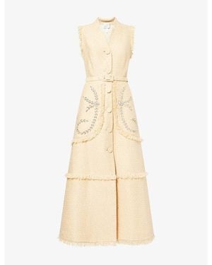 Huishan Zhang Corinthe Jewel-Embellished Tweed Mini Dress - Natural