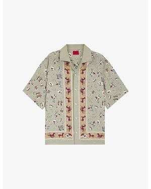 HUGO Horse-Print Oversized-Fit Woven Shirt - Multicolour