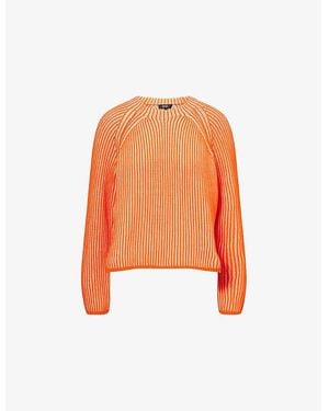ME+EM Contrast-Ribbed Round-Neck Knitted Jumper - Orange