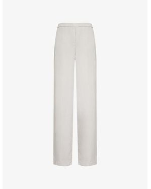 Theory Pull On Wide-Leg Silk-Satin Trousers - White