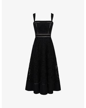 House Of Cb Ava Broderie-Anglaise Stretch-Cotton Midi Dress Xs (A-C Cup) - Black