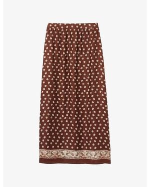 Claudie Pierlot Flowy Graphic-Print Woven Maxi Skirt - Brown