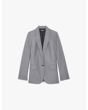 Zadig & Voltaire Valse Rhinestone-Embellished Woven Blazer - Grey