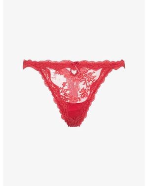 Lounge Underwear Adorn Semi-Sheer Stretch-Lace Thong - Red