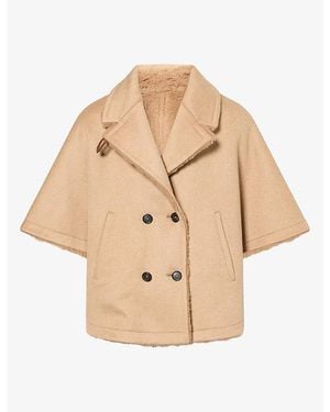 Max Mara Reversible Double-Breasted Teddy Wool Cape - Natural