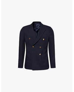 Paul Smith Double-Breasted Notched-Collar Woven Jacket - Blue