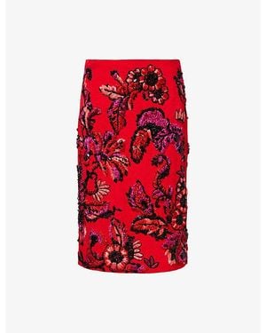 Dries Van Noten Jacquard Embellished Cotton-Blend Midi Skirt - Red