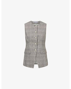 Veronica Beard Lois Checked Linen-Blend Top - Grey