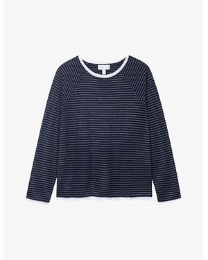 The White Company The Company Pale Round-Neck Long-Sleeve Organic-Cotton Top - Blue