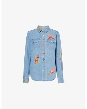 Mother The Honey Embroidered Denim Shirt - Blue