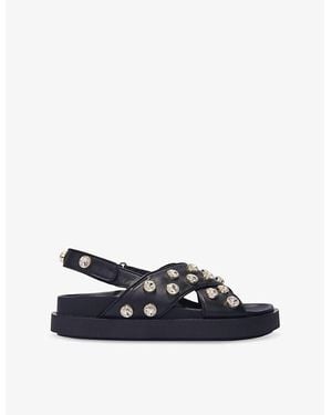 Maje Studded Flat Leather Sandals - Blue