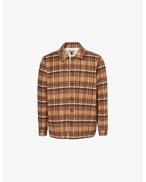 PAIGE Rangel Check-Pattern Fleece-Lined Woven Jacket - Brown