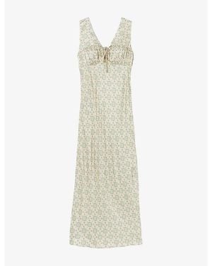 Claudie Pierlot Tie-Neck Patterned Satin Midi Dress - White