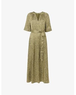 Whistles Leopard-Print V-Neck Woven Midi Dress - Green