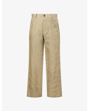 Kartik Research Bead-Embellished Straight-Leg Linen Pants - Natural