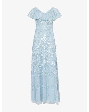 Needle & Thread Freya V-Neck Tulle Gown - Blue
