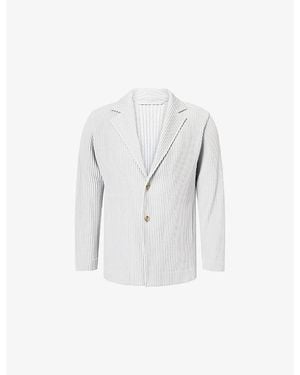 Homme Plissé Issey Miyake Single-Breasted Pleated Knitted Jacket - White
