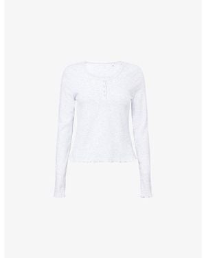 WE Are Tala Henley Long-Sleeves Stretch-Cotton Blend Pajama Top - White