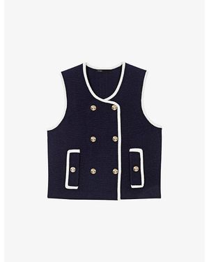 Maje Sleeveless Double-Breasted Wool-Blend Top - Blue