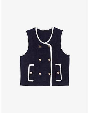 Maje Sleeveless Double-Breasted Wool-Blend Top - Blue