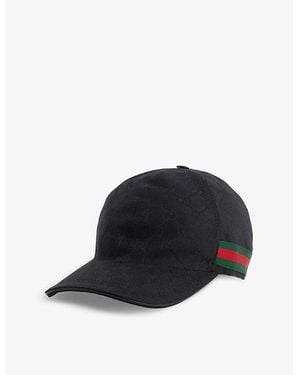 Gucci Monogram-Pattern Striped-Trim Woven Cap - Black