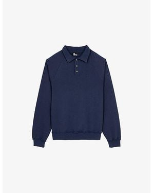 The Kooples Brand-Embroidered Polo-Collar Cotton Sweatshirt - Blue