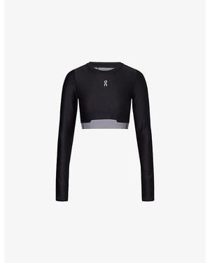 On Shoes Train Logo-Embroidered Woven Top - Black