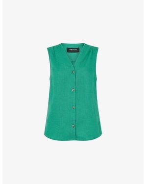 Whistles Laura V-Neck Linen Waistcoat - Green