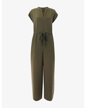 Whistles Cap-Sleeved Drawstring-Waist Woven Jumpsuit - Green