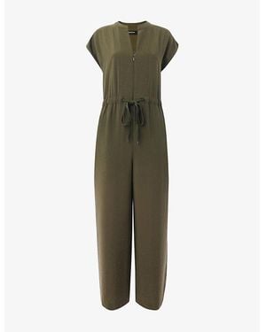 Whistles Cap-Sleeved Drawstring-Waist Woven Jumpsuit - Green