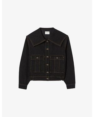 Claudie Pierlot Sailor-Collar Contrast-Stitch Denim Jacket - Black