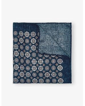 Reiss Sabino Medallion-Print Silk Pocket Square - Blue