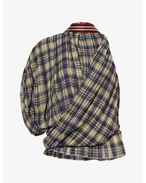 Dries Van Noten Cuneggio Draped Pleat Tartan Top - Gray