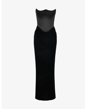 House Of Cb Persephone Corseted-Bodice Strapless Satin Maxi Dress - Black