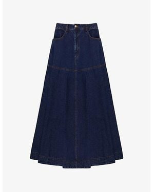 Ro&zo Flared Contrast-Stitch Denim Maxi Skirt - Blue