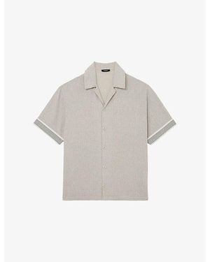 Reiss Dornie Striped-Trim Stretch-Woven Shirt - Grey