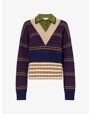Dries Van Noten Toinette Contrast Wool-Blend Knit Jumper - Blue