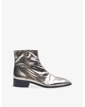 JOSEPH Metallic Leather Flat Ankle Boots - White