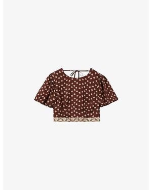 Claudie Pierlot Cropped Graphic-Print Satin Top - Brown